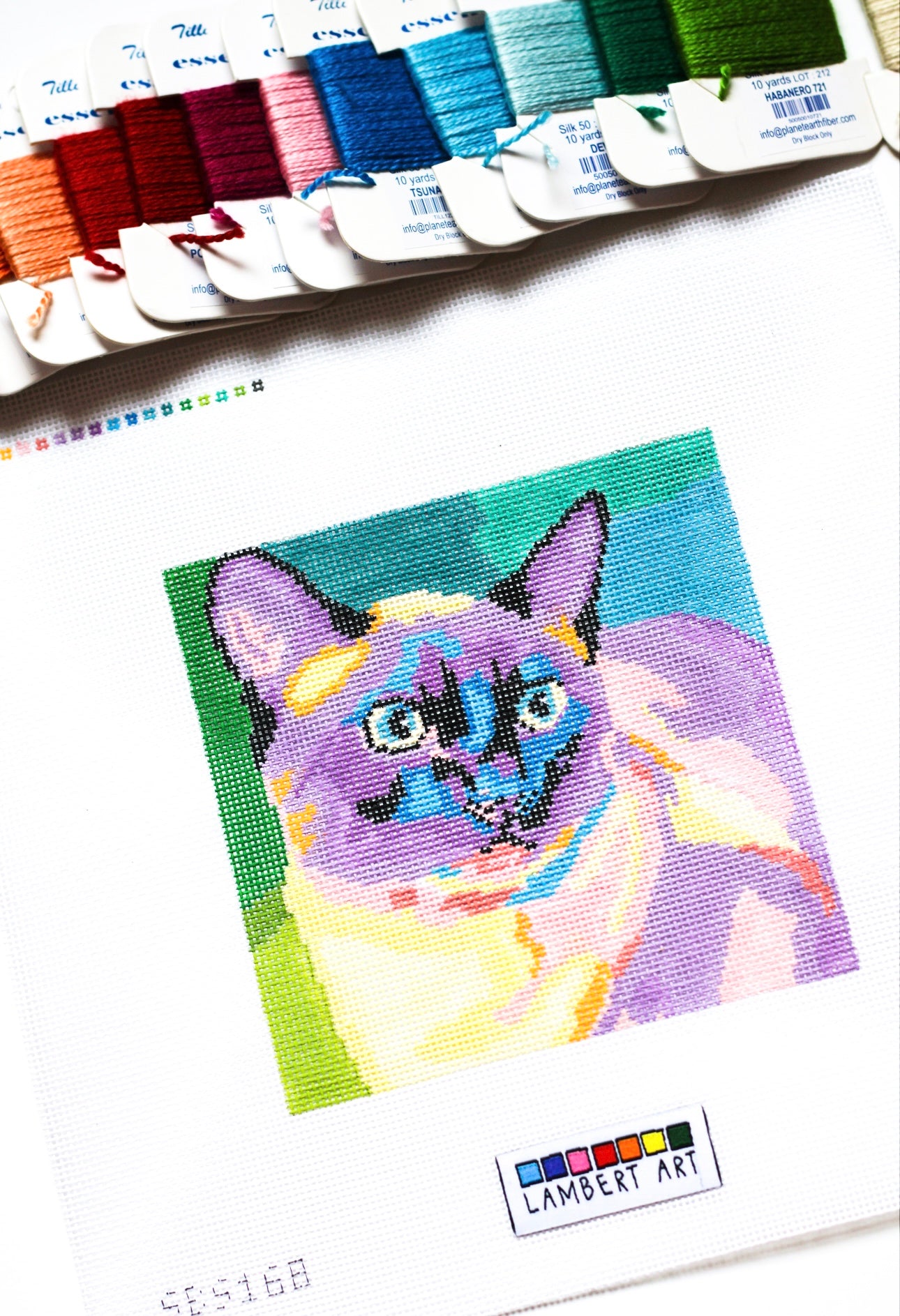 Lambert Art Siamese Cat Pet Portrait Hand Painted Needlepoint Canvas