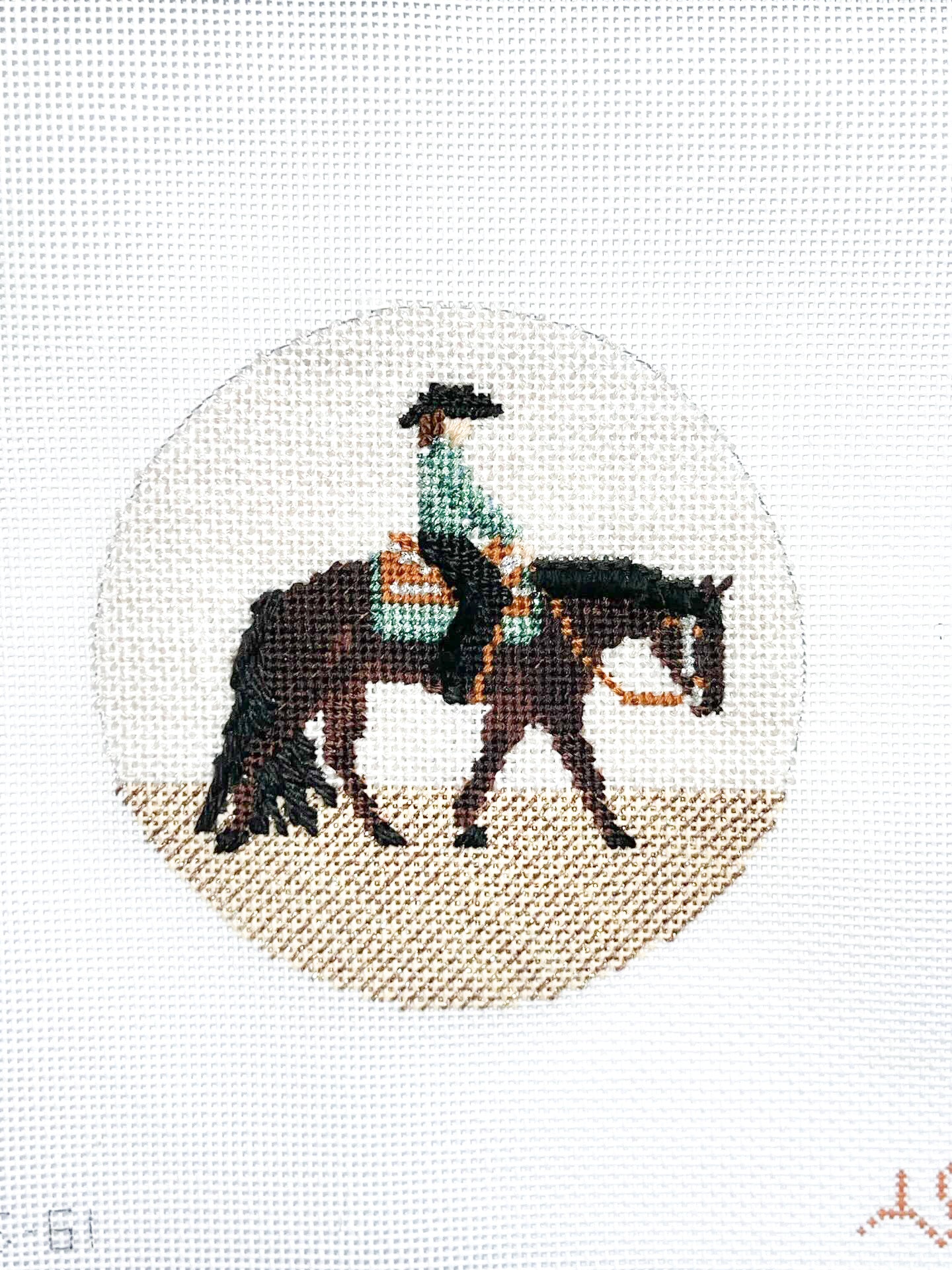 Western Pleasure 4" Round Needlepoint Canvas