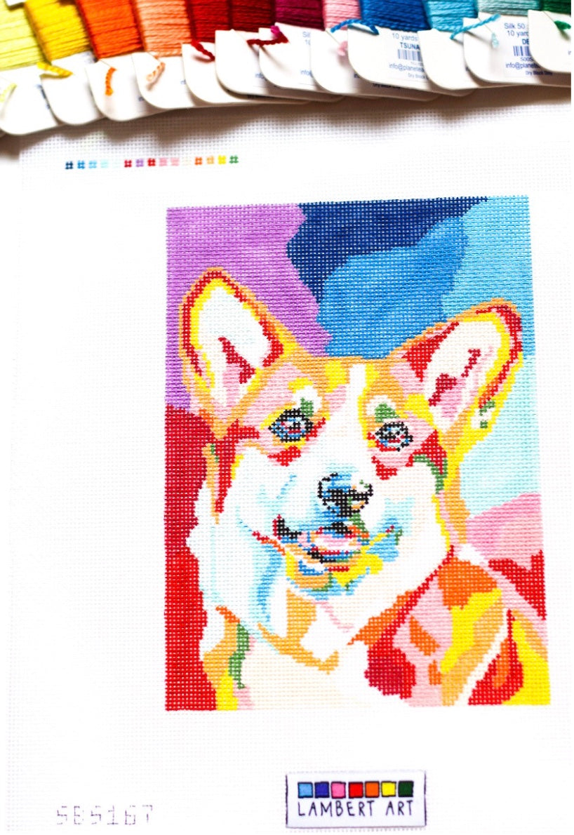 Lambert Art Corgi Pet Portrait Hand Painted Needlepoint Canvas