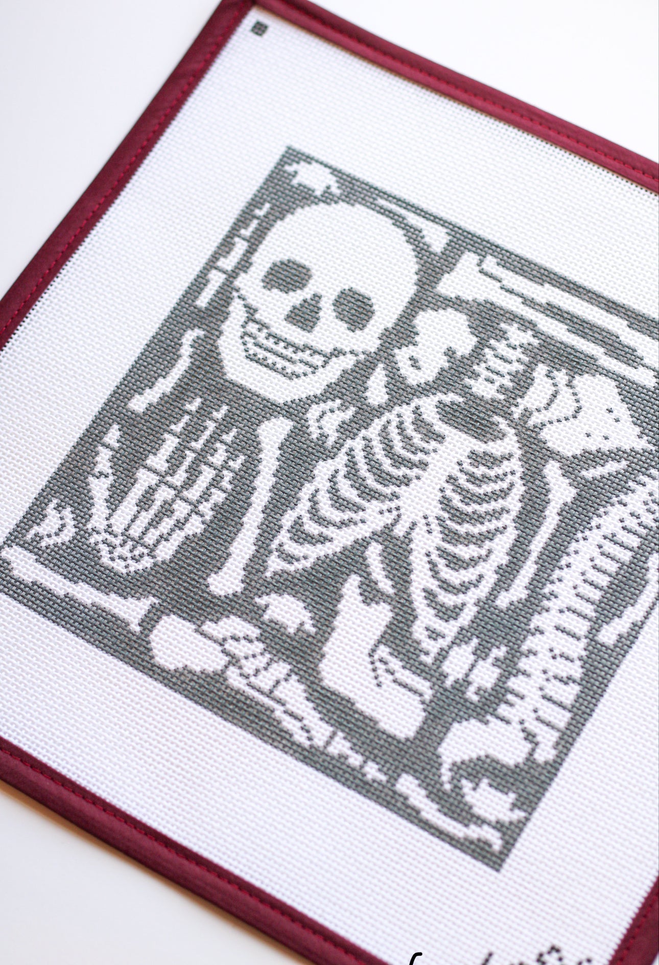 Scattered Skeleton Hand Painted Needlepoint Canvas 8x8” on 13 mesh