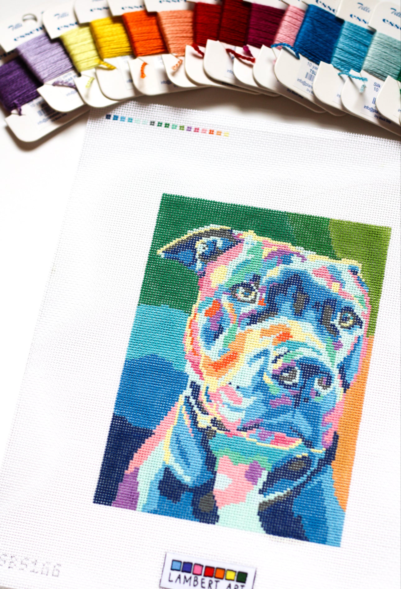 Lambert Art Pit Bull Pet Portrait Hand Painted Needlepoint Canvas