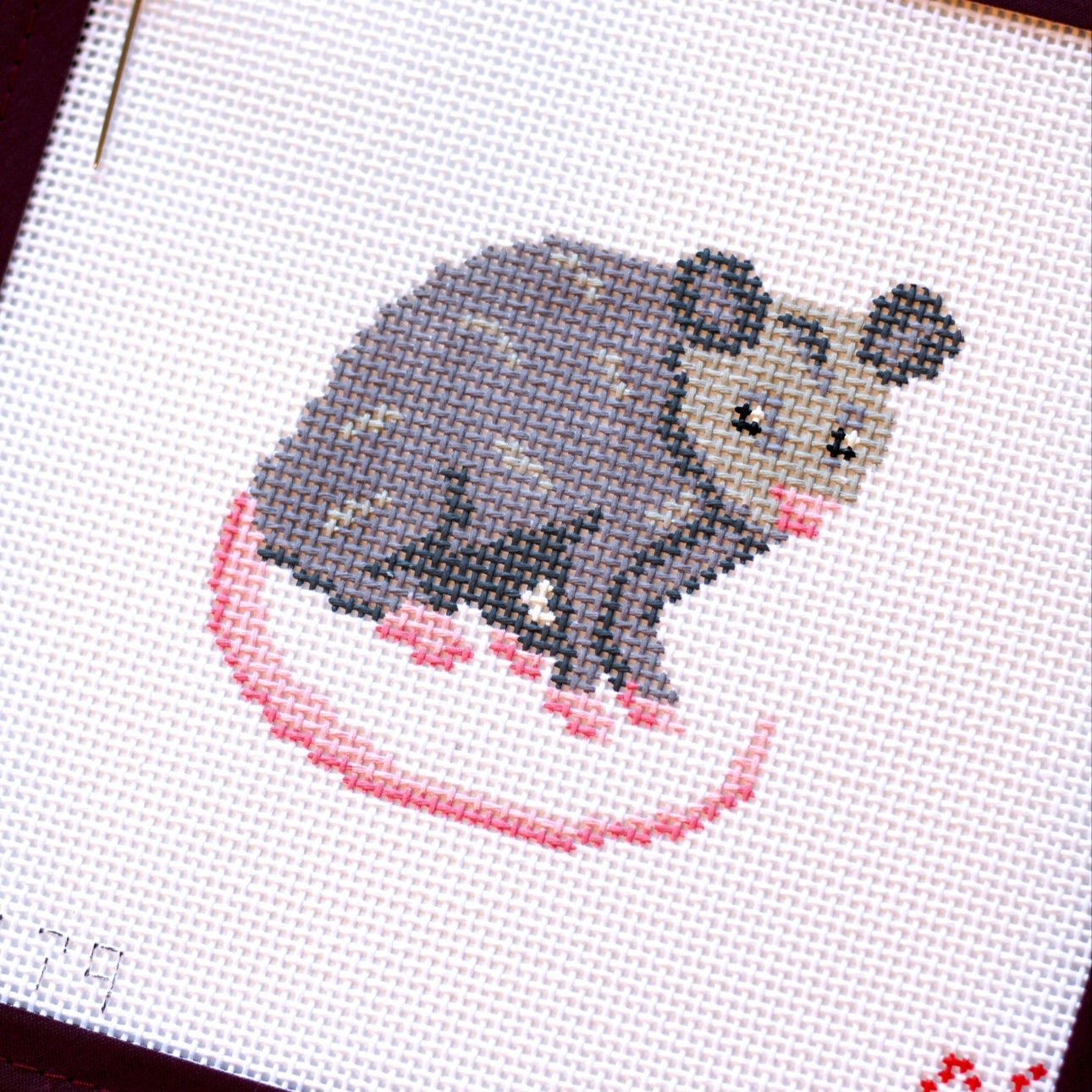 Baby Possum Hand Painted Needlepoint Canvas
