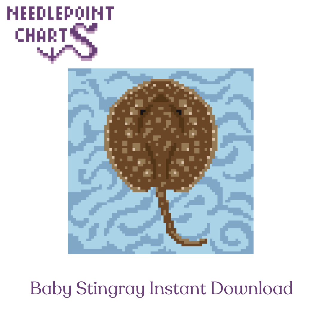 Baby Stingray Chart for Needlepoint or Cross Stitch 4x4" on 18 mesh - Instant Download