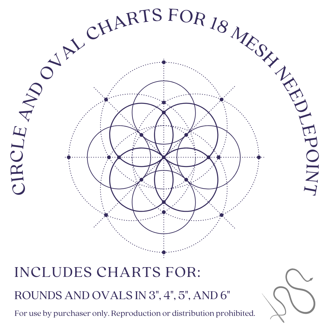 Digital Download - Charts for 18 mesh Needlepoint Rounds and Ovals - 3" through 6"
