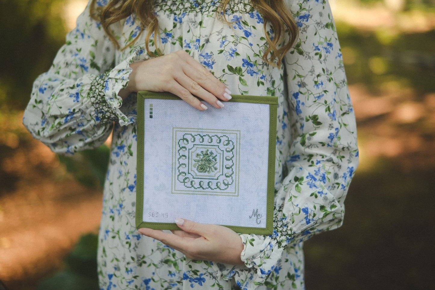 Garden Rose in Meadow Green Needlepoint Canvas and Threads