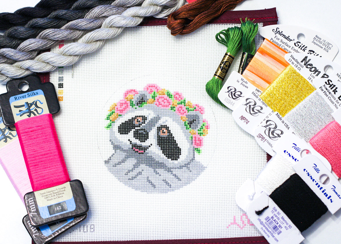 Flower Crown Raccoon "Flora" Canvas + Stitch Guide