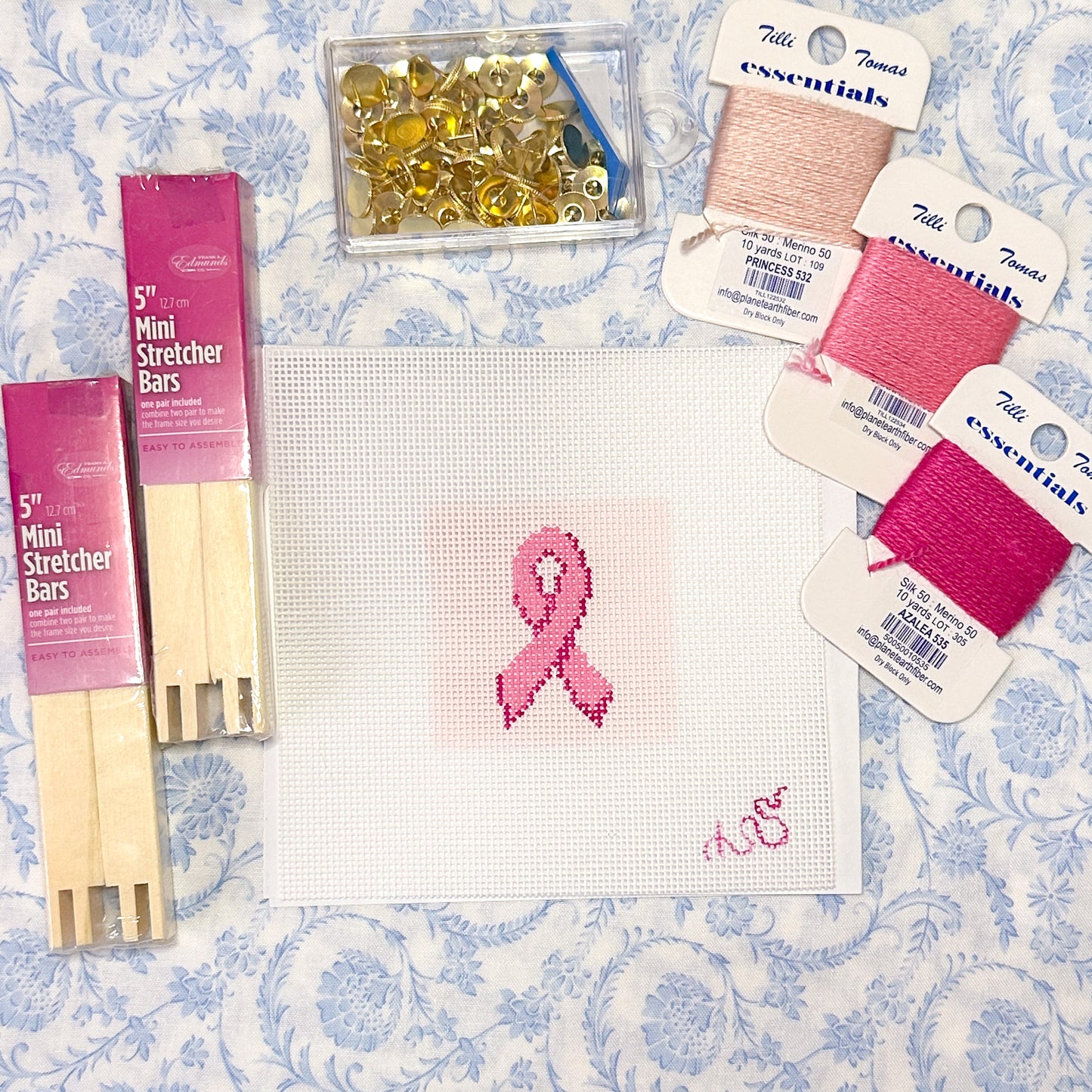 Pink Ribbon for Breast Cancer Awareness Mini Needlepoint Kit