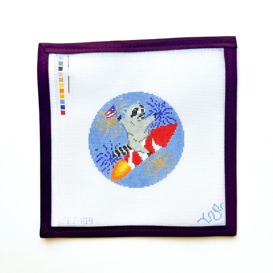 "Sparky" Rocket Raccoon Needlepoint Canvas + Stitch Guide