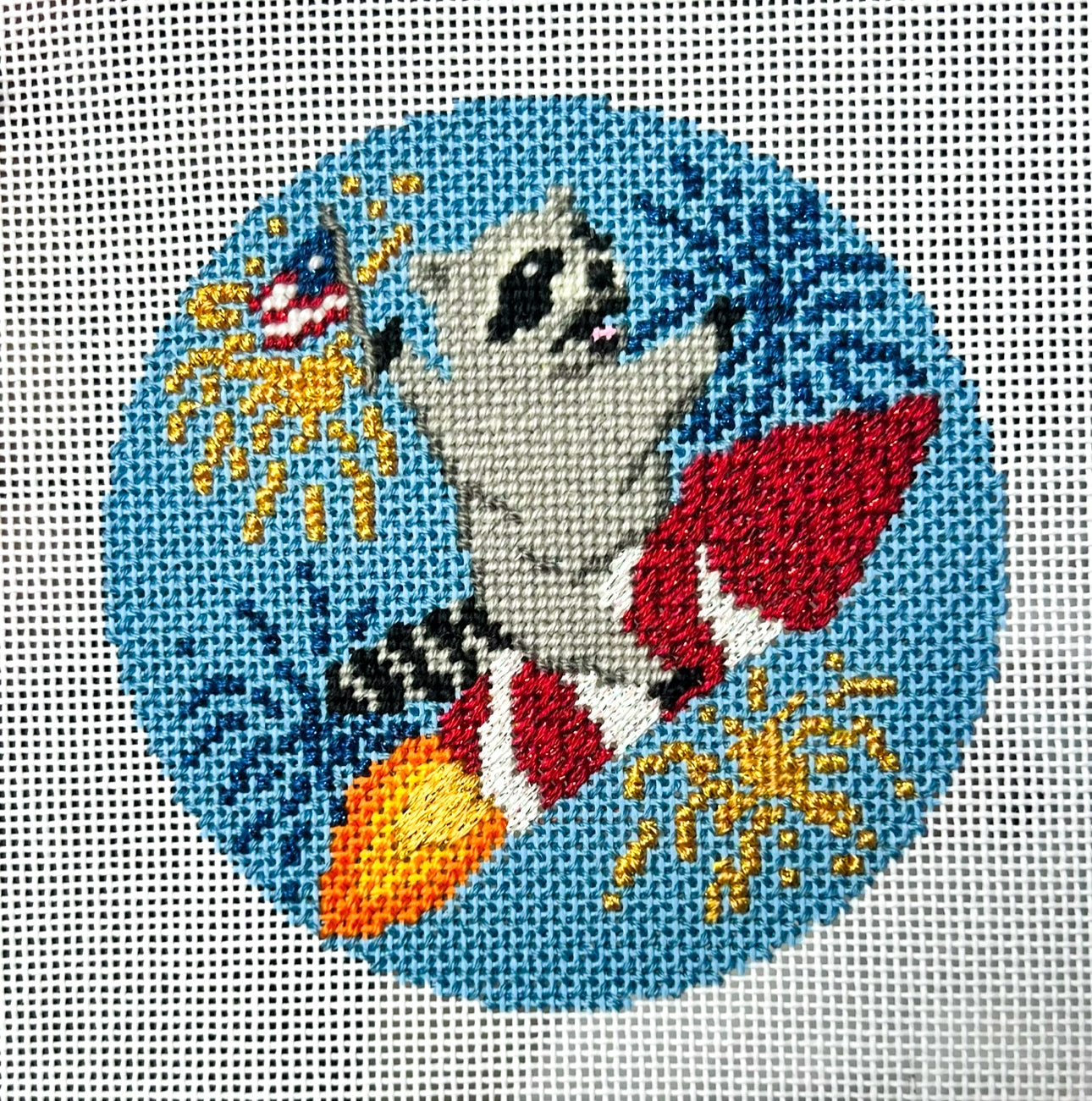 "Sparky" Rocket Raccoon Needlepoint Canvas + Stitch Guide