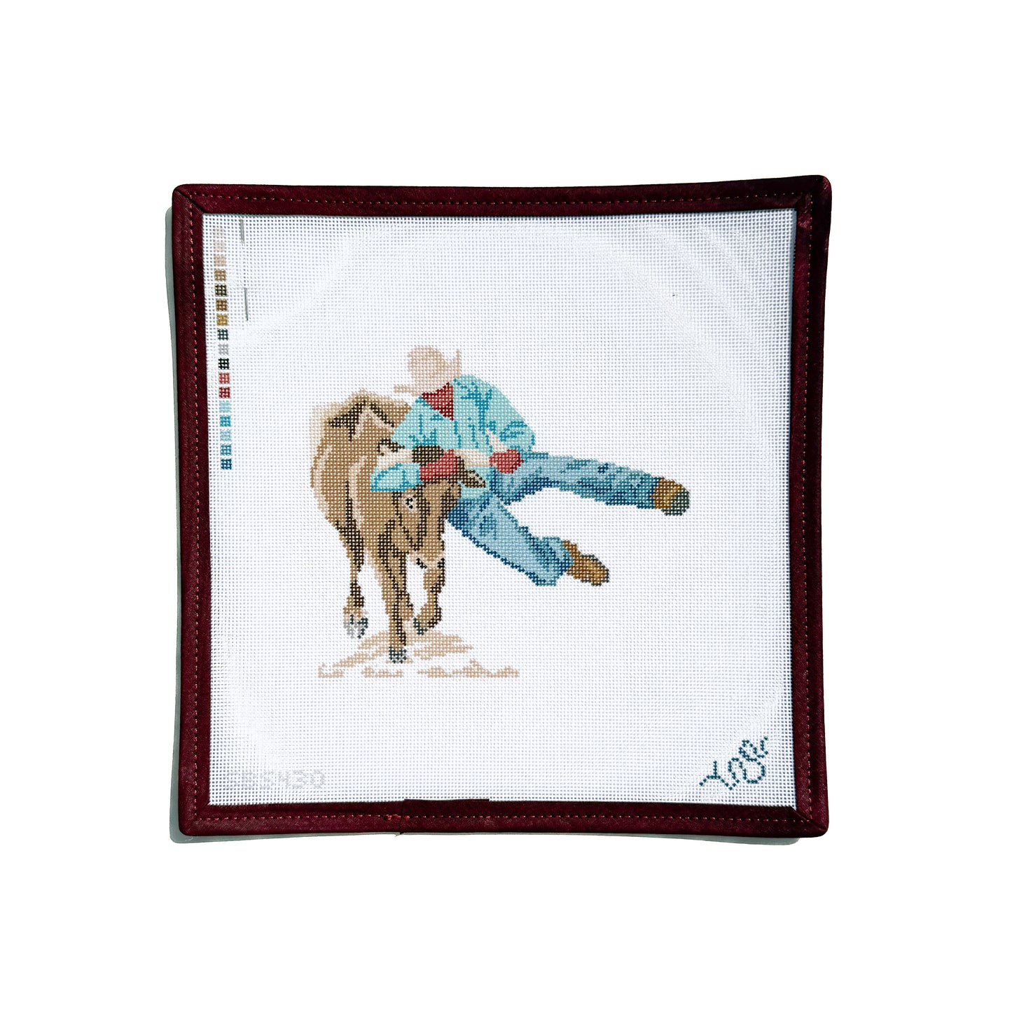Black Rodeo Steer Wrestling Needlepoint Canvas