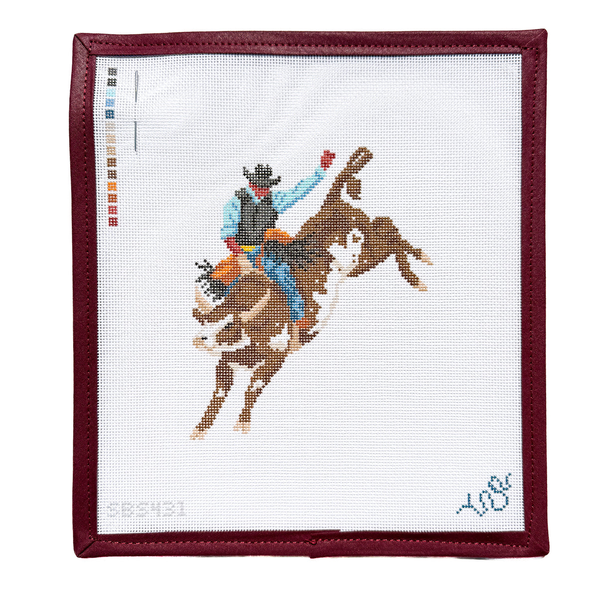 Black Rodeo Bull Riding Needlepoint Canvas