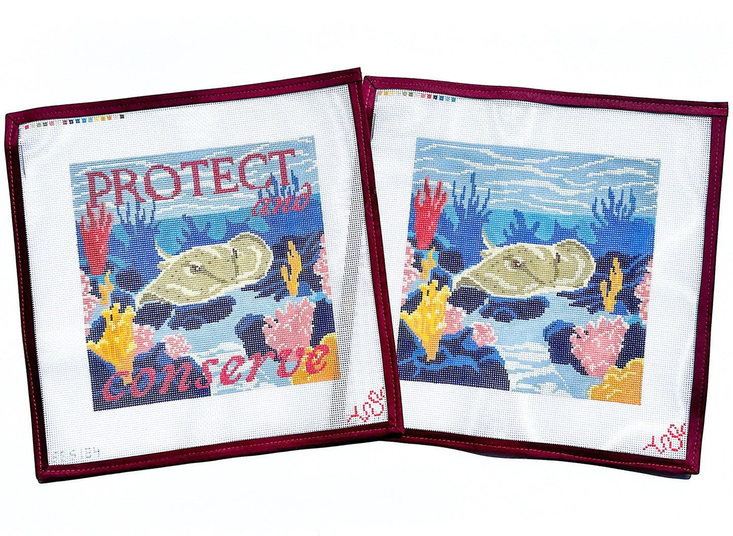 Stingray and Ocean Scene Hand Painted Needlepoint Canvas