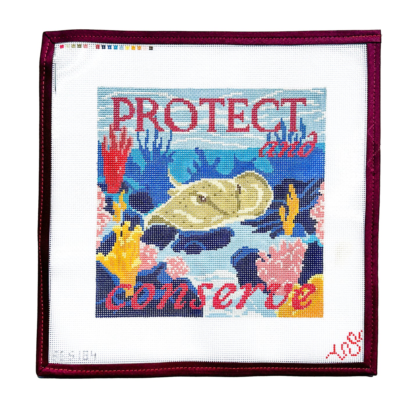Stingray and Ocean Scene Hand Painted Needlepoint Canvas