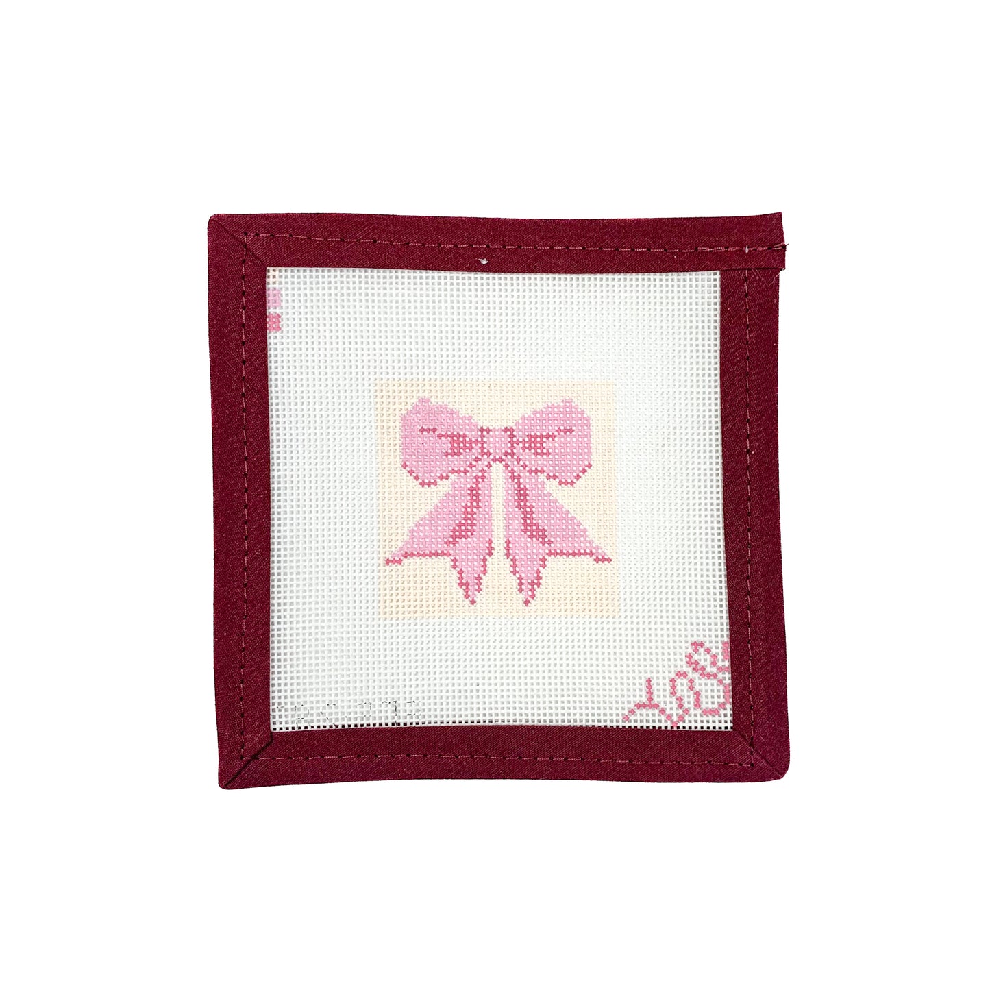 Mini Bow in Pink Needlepoint Canvas