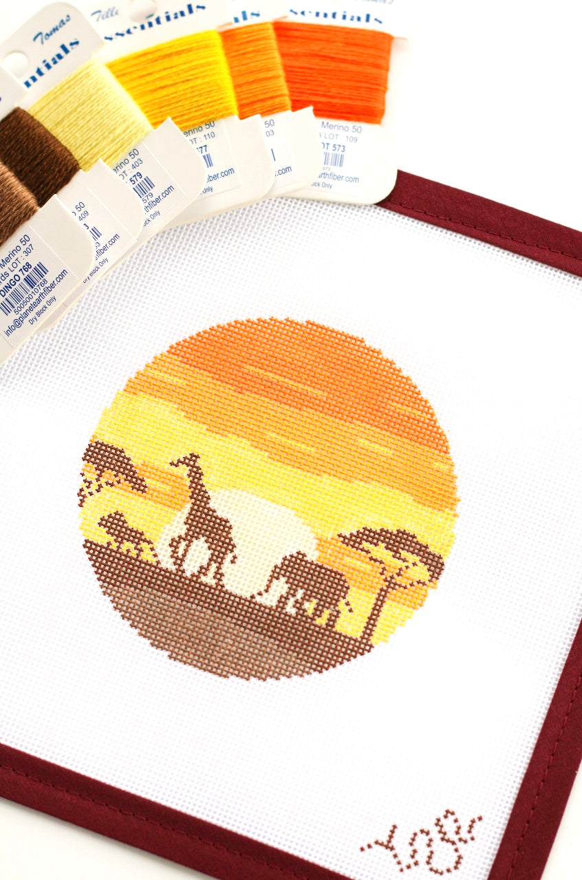 Safari Sunset 4" Round Needlepoint Canvas