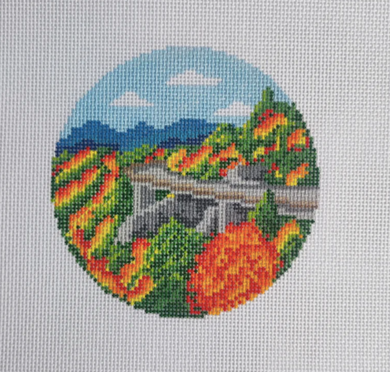 Blue Ridge Parkway Needlepoint Canvas, Linn Cove Viaduct Needlepoint Canvas, Fall Leaves Needlepoint Canvas
