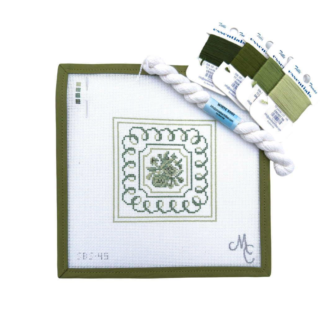 Garden Rose in Meadow Green Needlepoint Canvas and Threads