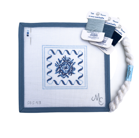 Camelia in Indigo Needlepoint Canvas and Threads