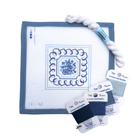 Garden Rose in Indigo Needlepoint Canvas and Threads
