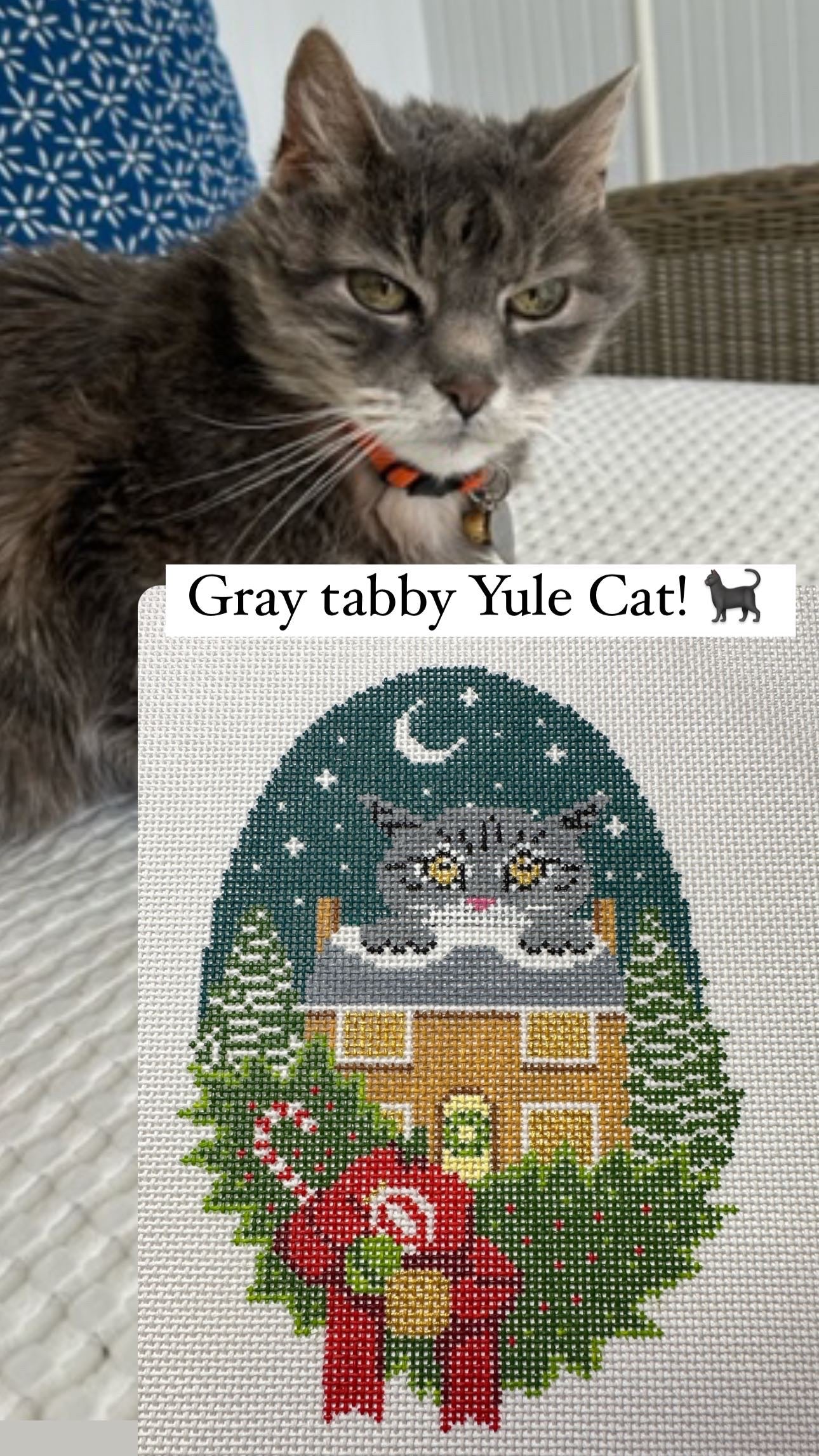 Icelandic Yule Cat Hand Painted Needlepoint Canvas