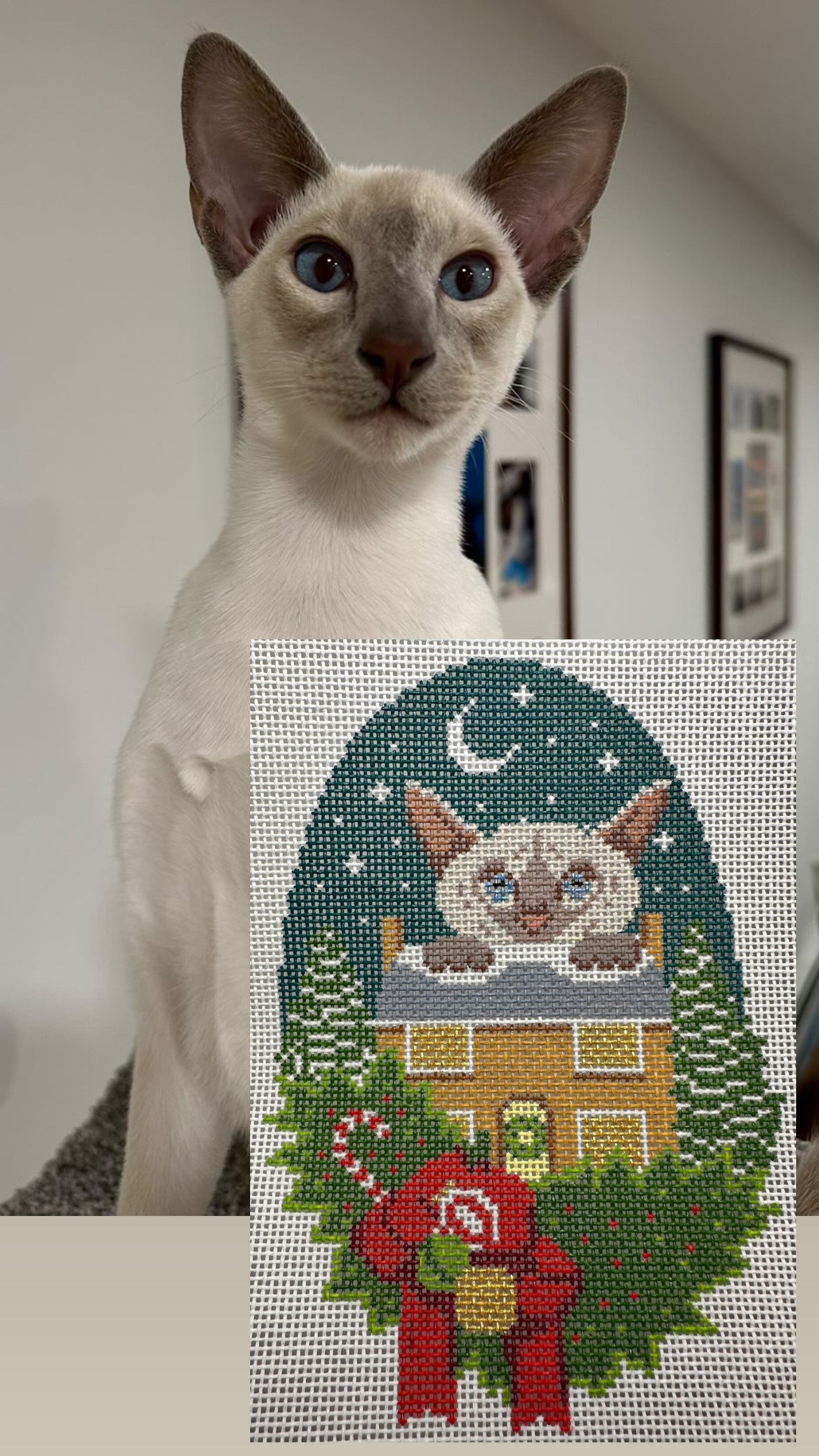 Icelandic Yule Cat Hand Painted Needlepoint Canvas