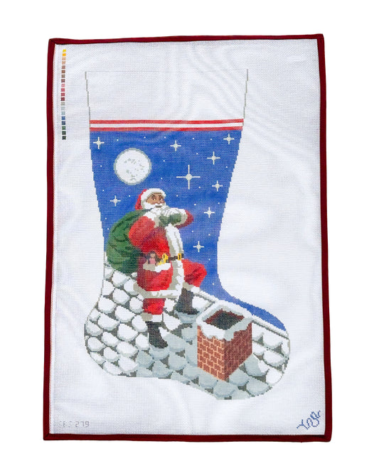 Heritage Christmas Collection: Santa on a Rooftop Stocking Needlepoint Canvas