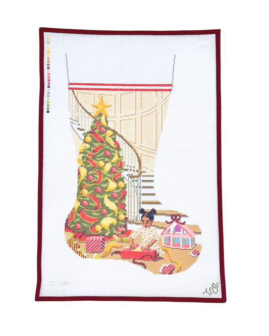 Her Perfect Christmas Morning Stocking Needlepoint Canvas