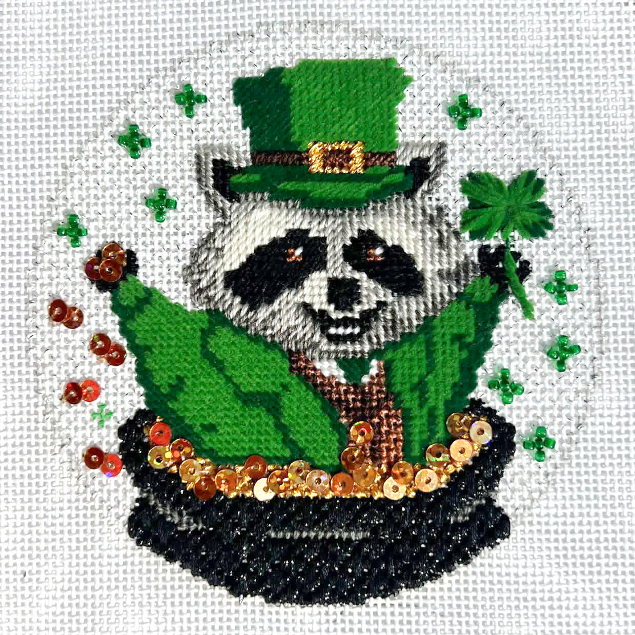 St. Patrick's Day Raccoon Needlepoint Canvas