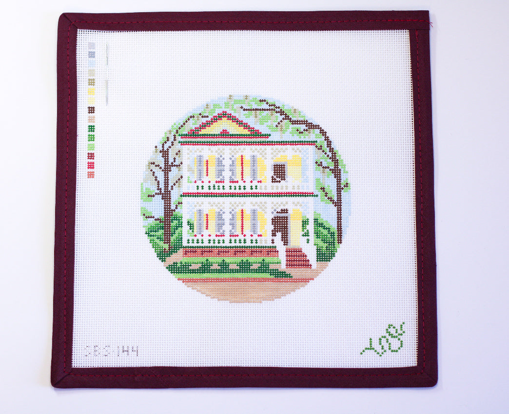 Savannah Gingerbread House 5” round Needlepoint Canvas