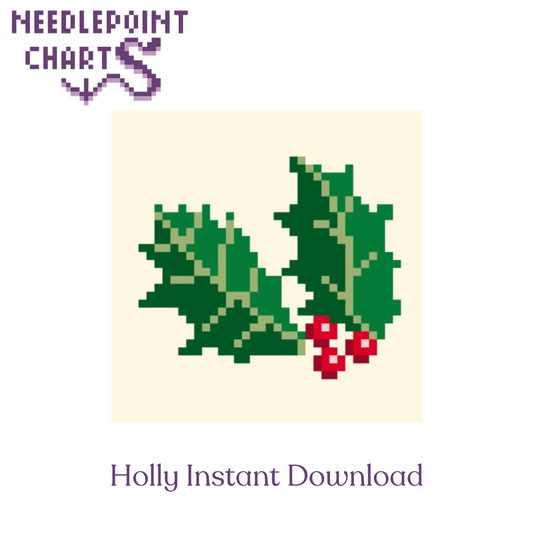 Charts for Charity "Holly" 2.2"x2.2" on 18 mesh - Instant Download