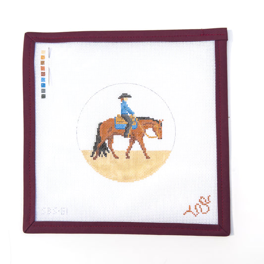 Western Pleasure 4" Round Needlepoint Canvas