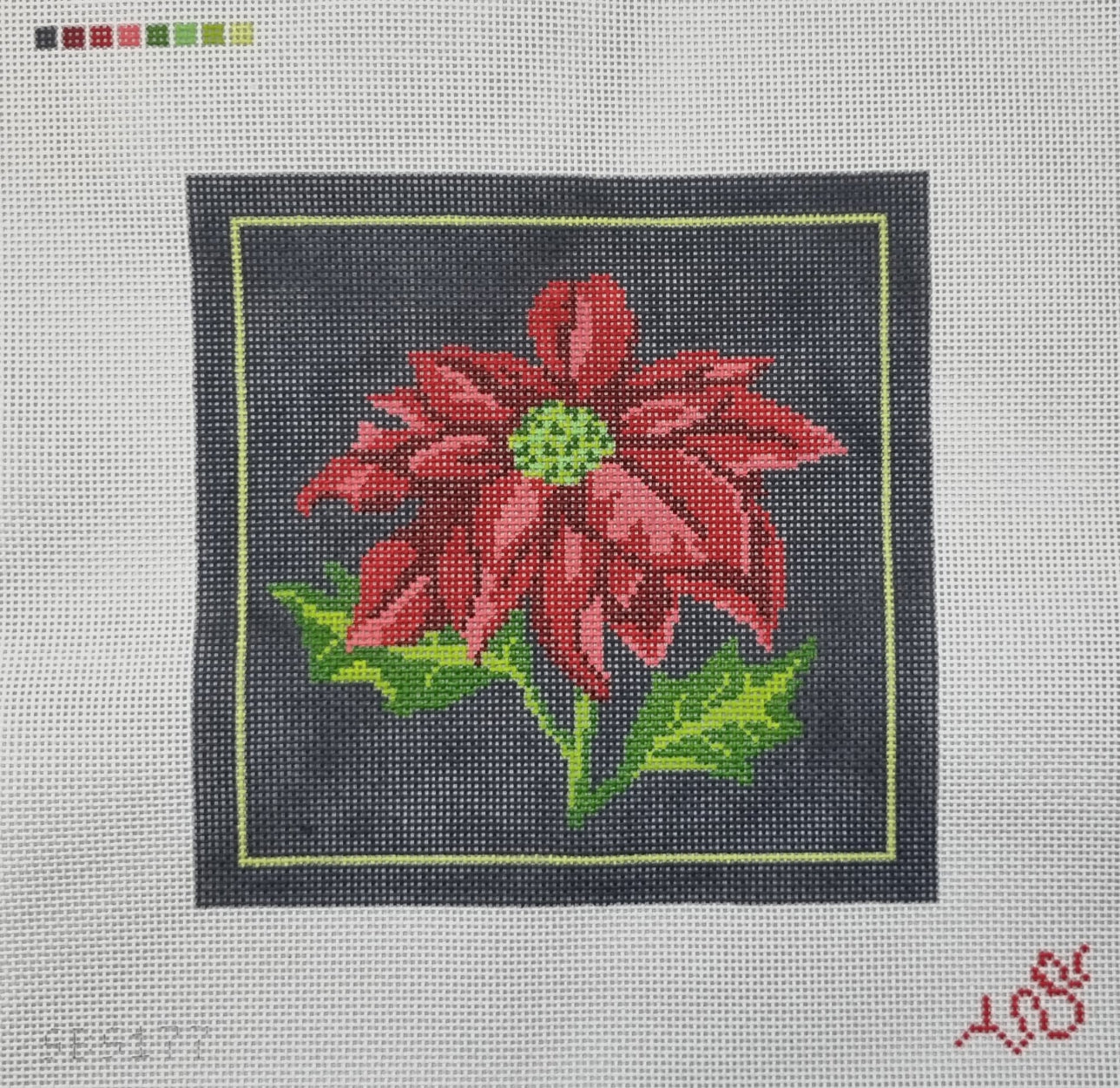 Dark Floral Poinsettia Needlepoint Canvas