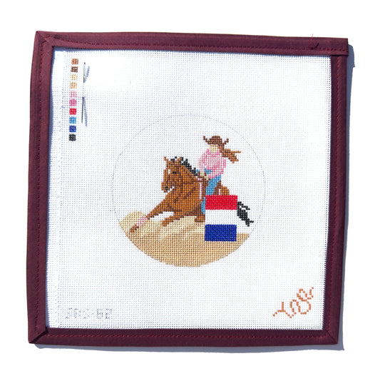 PREORDER - Barrel Racing 4" Round Needlepoint Canvas