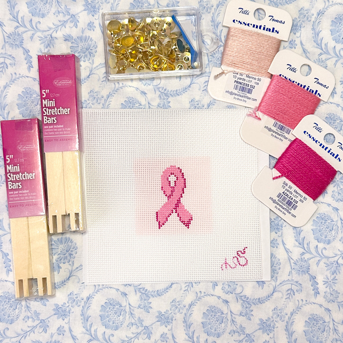 Needlepoint Ribbon Pink Ribbon for Breast Cancer Awareness Mini Needlepoint Kit ...