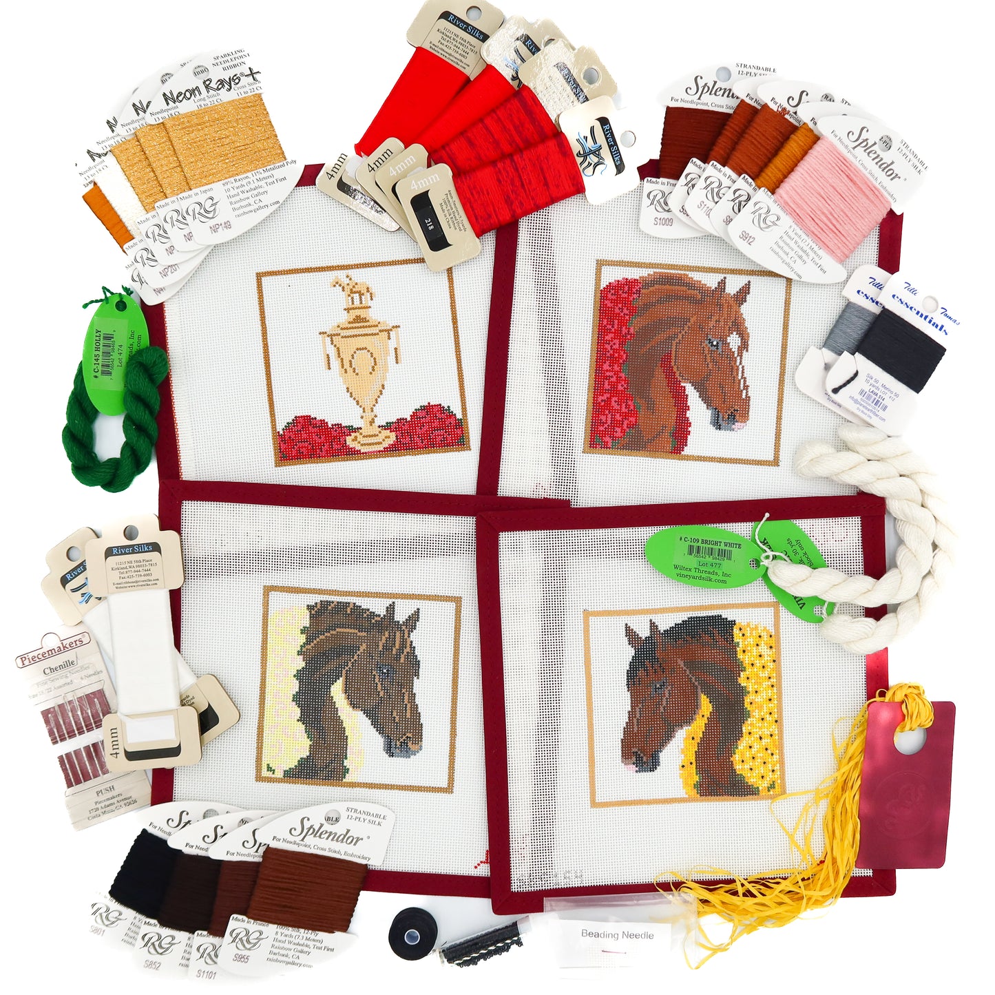 Triple Crown Series - Full Set of Needlepoint Canvases, Threads, and Stitch Guide