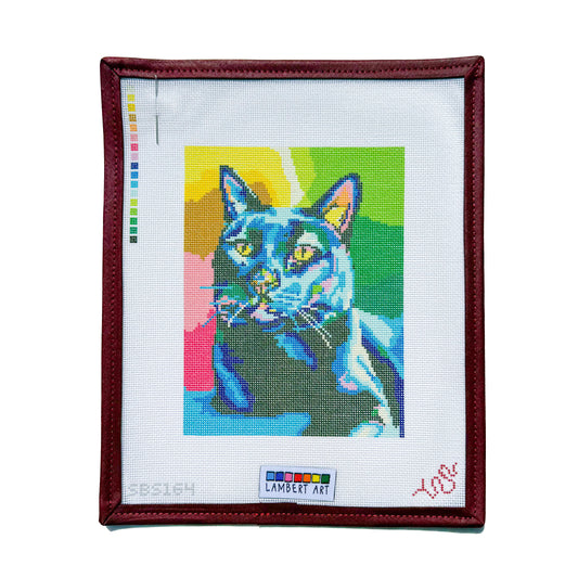 Lambert Art Black Cat Portrait Hand Painted Needlepoint Canvas