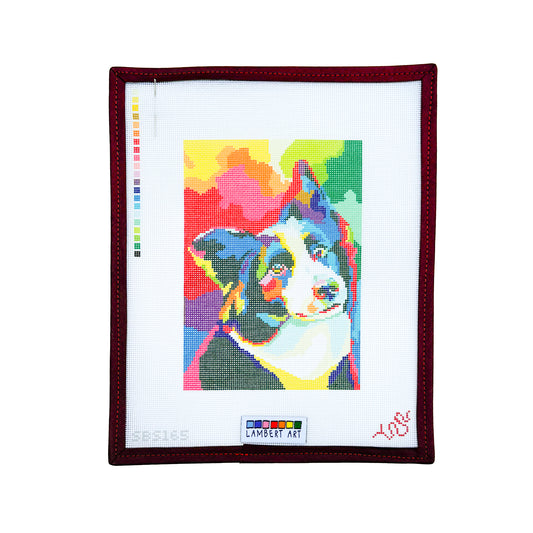 Lambert Art Border Collie Pet Portrait Hand Painted Needlepoint Canvas