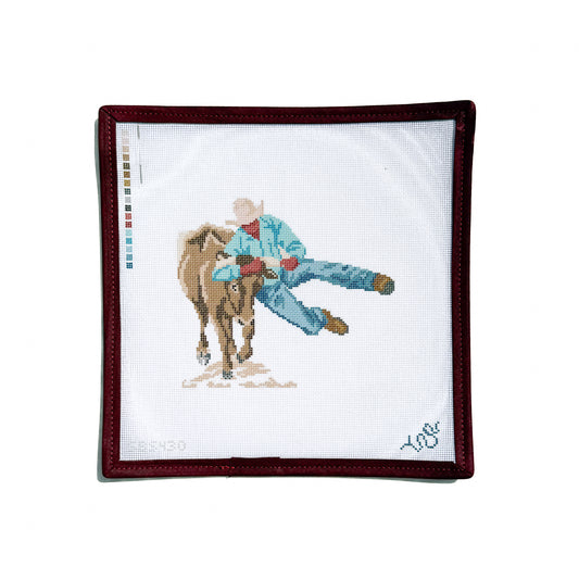 Black Rodeo Steer Wrestling Needlepoint Canvas