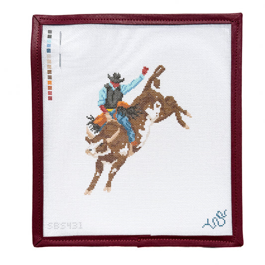 Black Rodeo Bull Riding Needlepoint Canvas