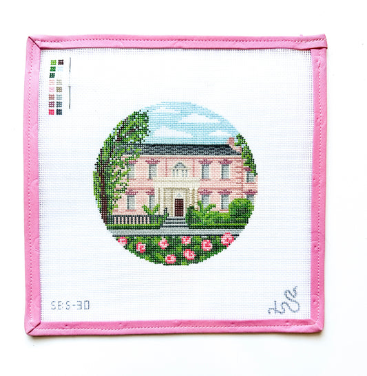 Partly Stitched Olde Pink House Needlepoint Canvas NO THREADS