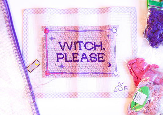 Partially Stitched Witch Please Needlepoint Project - Threads Included