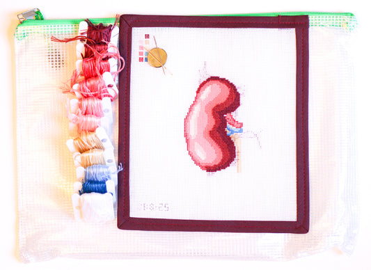 Partially Stitched Kidney Needlepoint Canvas - WITH THREADS