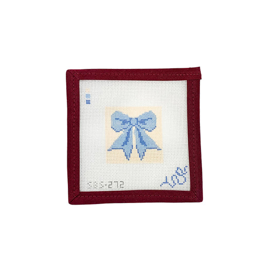Mini Bow in Blue Needlepoint Canvas