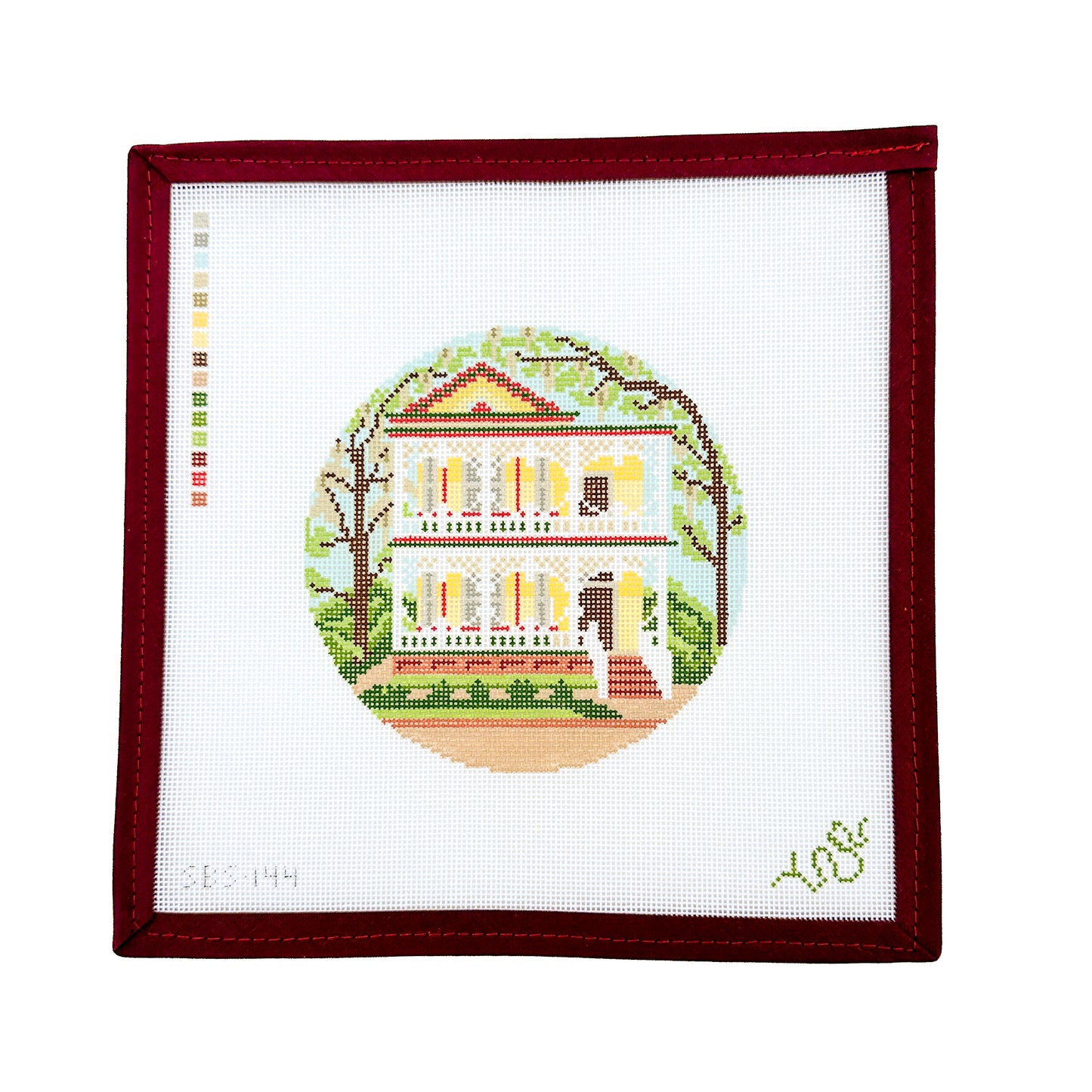 Savannah Gingerbread House 5” round Needlepoint Canvas