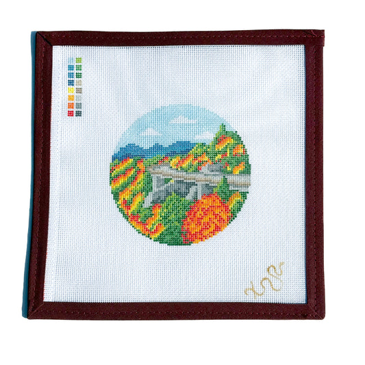 Linn Cove Viaduct 4” Round Needlepoint Canvas