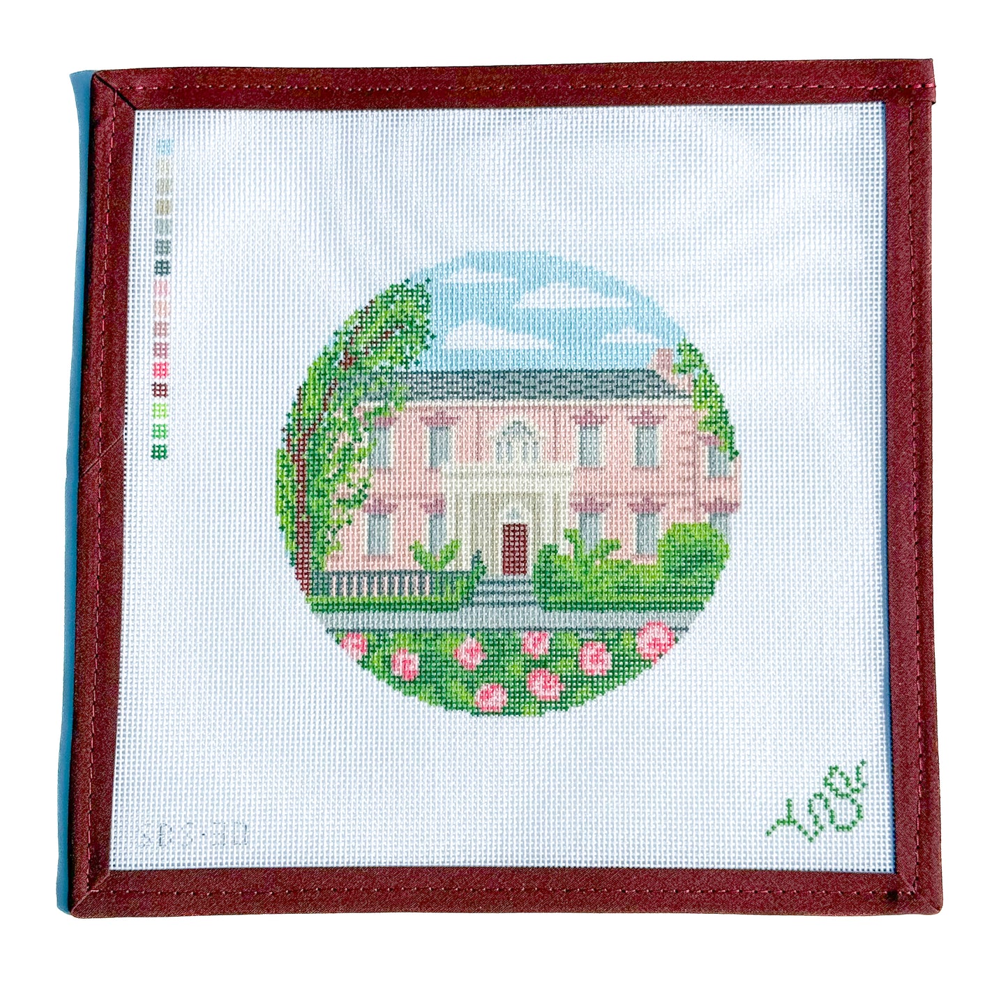 Savannah Olde Pink House 5" Round Needlepoint Canvas