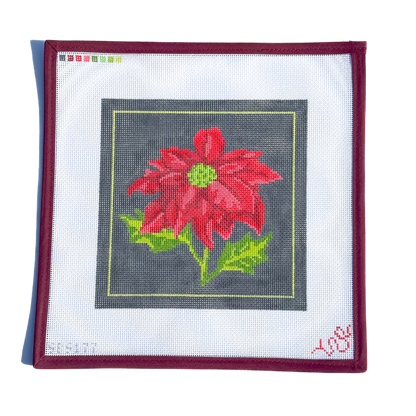 Dark Floral Poinsettia Needlepoint Canvas