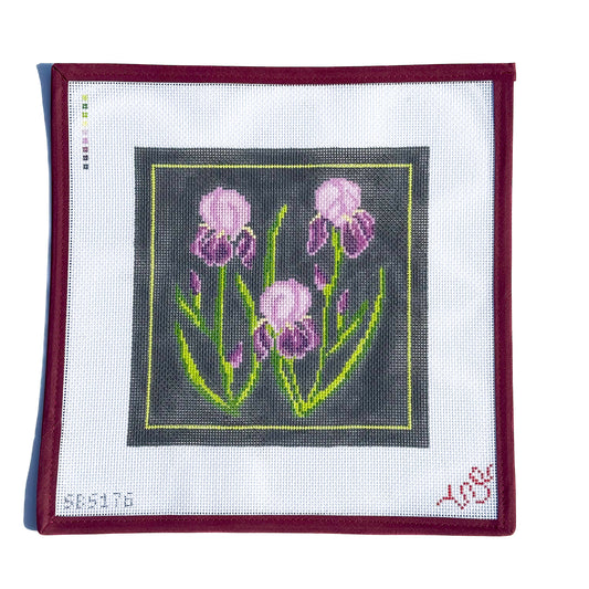 Dark Floral Iris Needlepoint Canvas