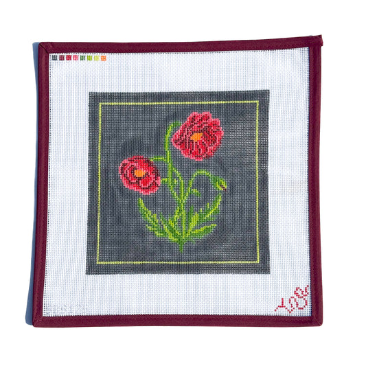 Dark Floral Poppy Needlepoint Canvas