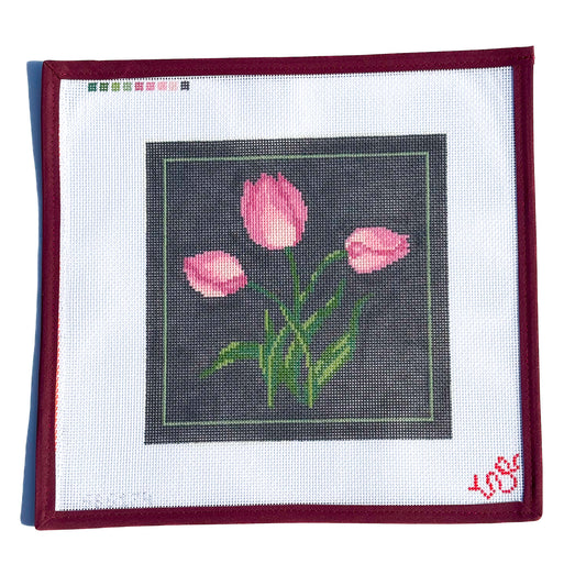 Dark Floral Tulip Hand Painted Needlepoint Canvas